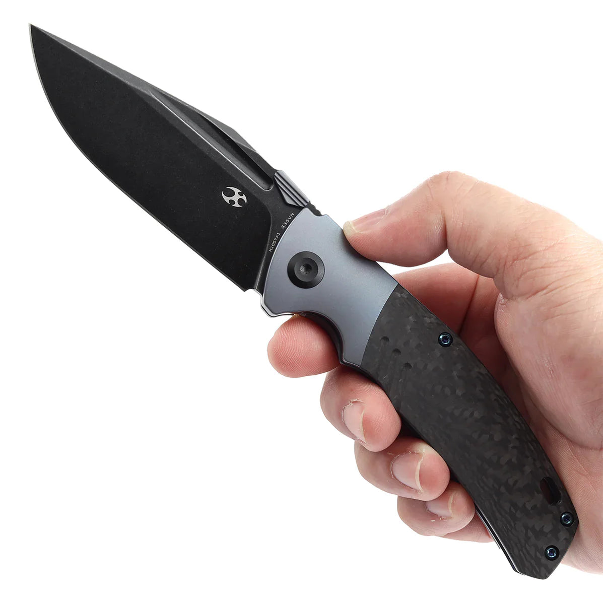 Kansept Hinterland 3.58" CPM S35VN Blue Anodized Titanium + Twill Carbon Fiber Inlay Blue Black K1057A1