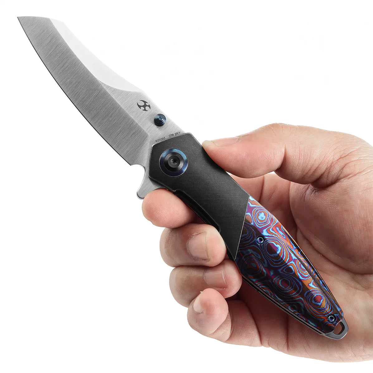 Kansept Mistaken 3.15" Blackwash Titanium + Timascus + Timascus Clip Black, Purple K1053A3