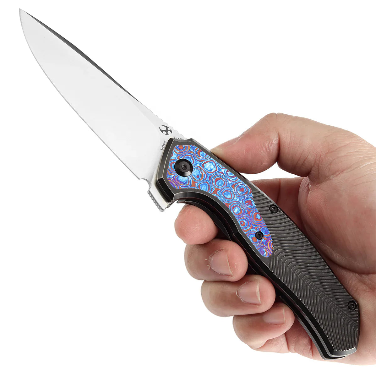 Kansept HAVÃƒËœRN 3.48" CPM S35VN Blackwash Titanium + Timascus Inlay + Timascus Clip Black purple K1069A5