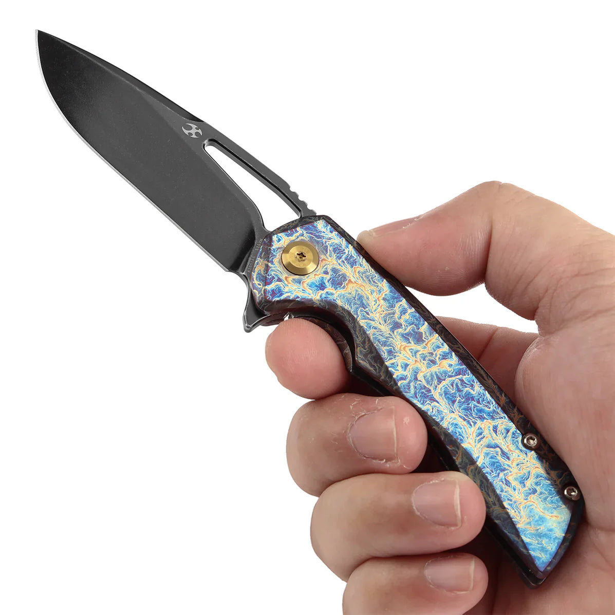 Kansept Mini Kryo 2.9" CPM S35VN Titanium with Lightning Strike Finish Blue K2001A6