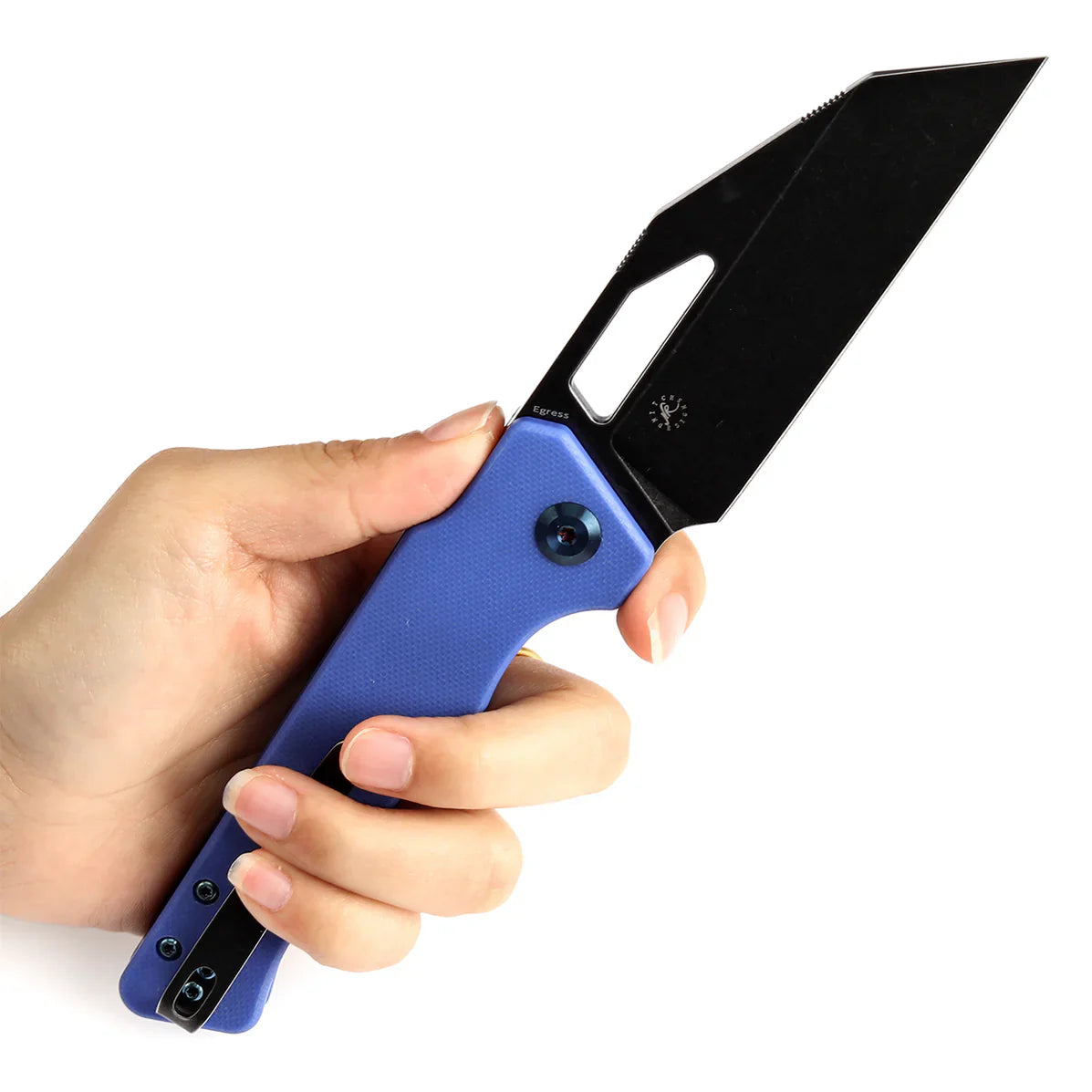 Kansept Egress 3.47" Black Stonewashed 14C28N Blue G10 T1033A2
