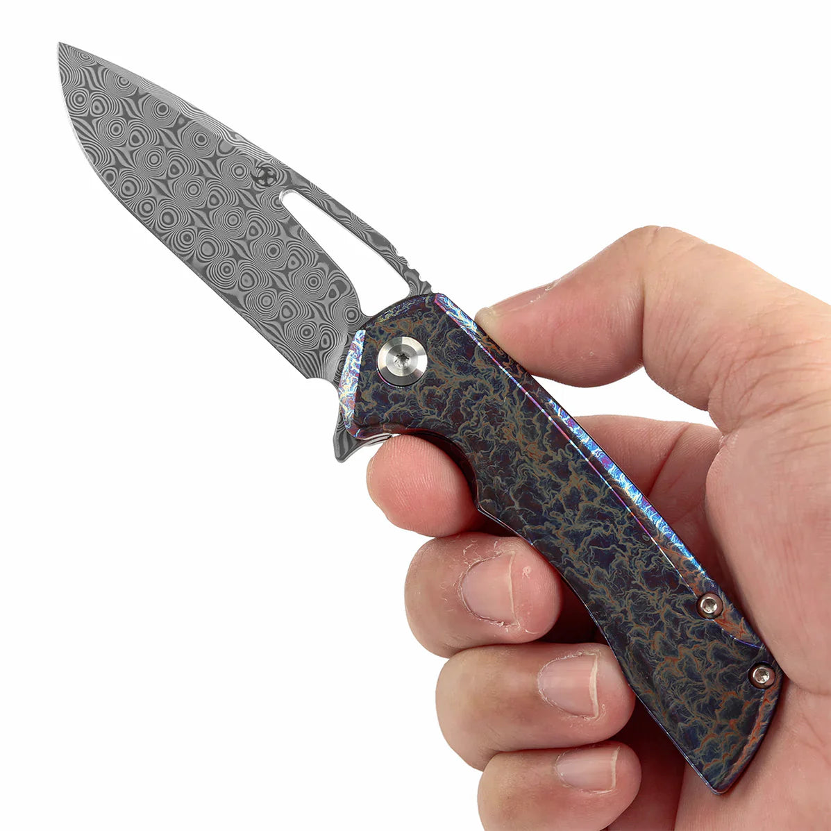 Kansept Mini Kryo 2.9" Damascus Titanium with Lightning Strike Finish Blue K2001S2