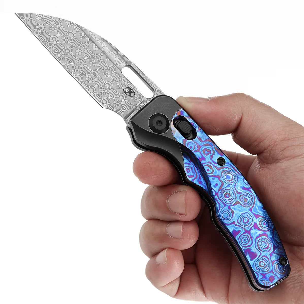 Kansept Vivid 3.04" Damascus Blackwashed Titanium with Timascus Black Purple K1094V5