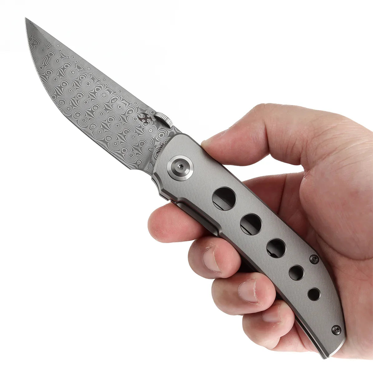 Kansept Tarkin 3.42" Damascus Bead Blasted Titanium with Holes Gray K1078A5