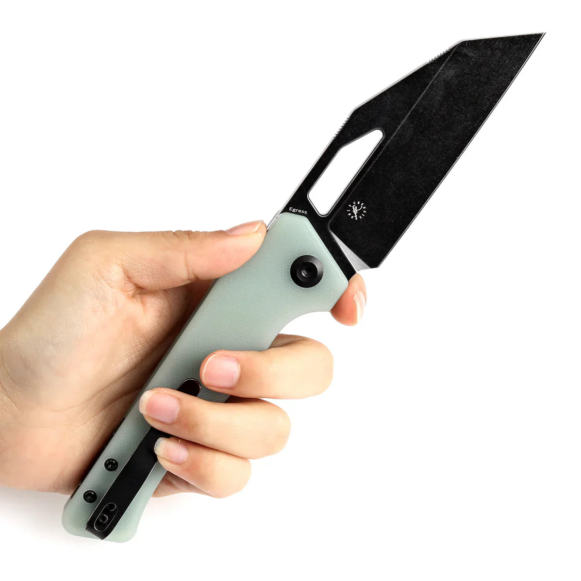 Kansept Egress 3.47" Black Stonewashed 14C28N Jade G10 T1033A6
