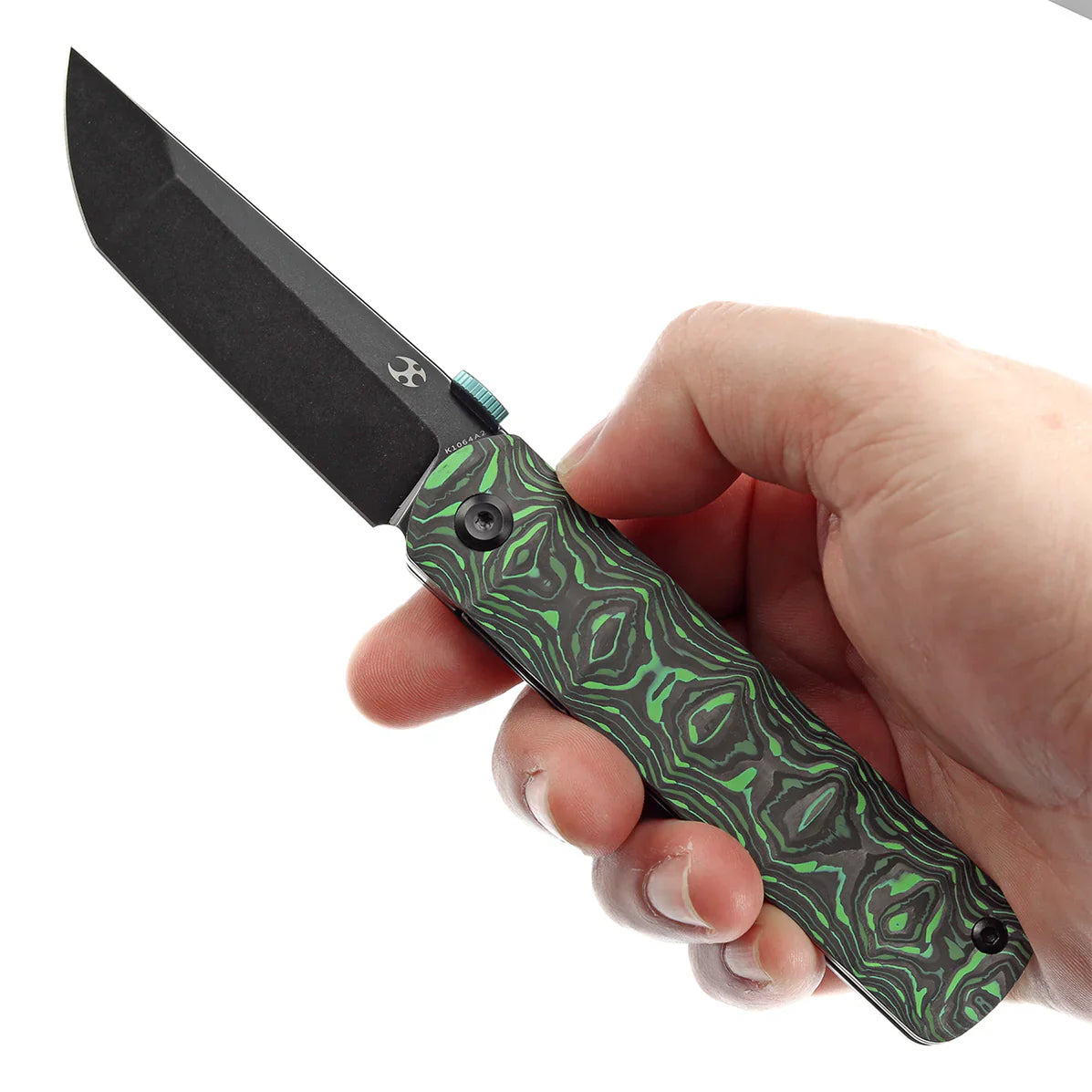 Kansept BTF 3.24" Black Stonewashed CPM S35VN Grass Green Carbon Fiber K1064A2