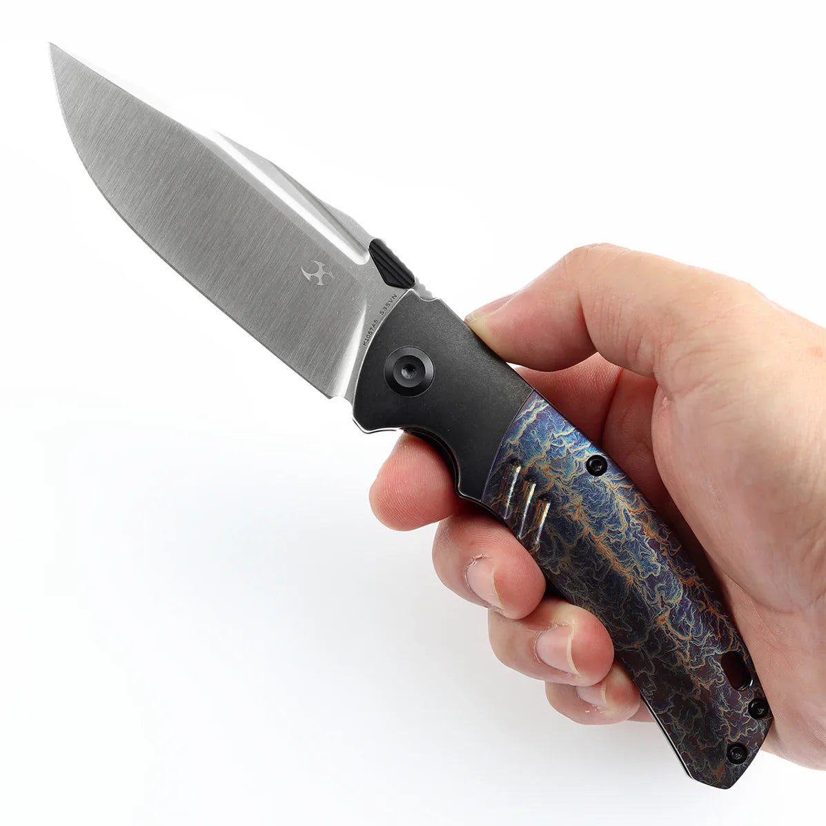 Kansept Hinterland 3.58" CPM S35VN Blackwash Titanium + Lightning Strike Finished Titanium Inlay Black,Blue K1057A5