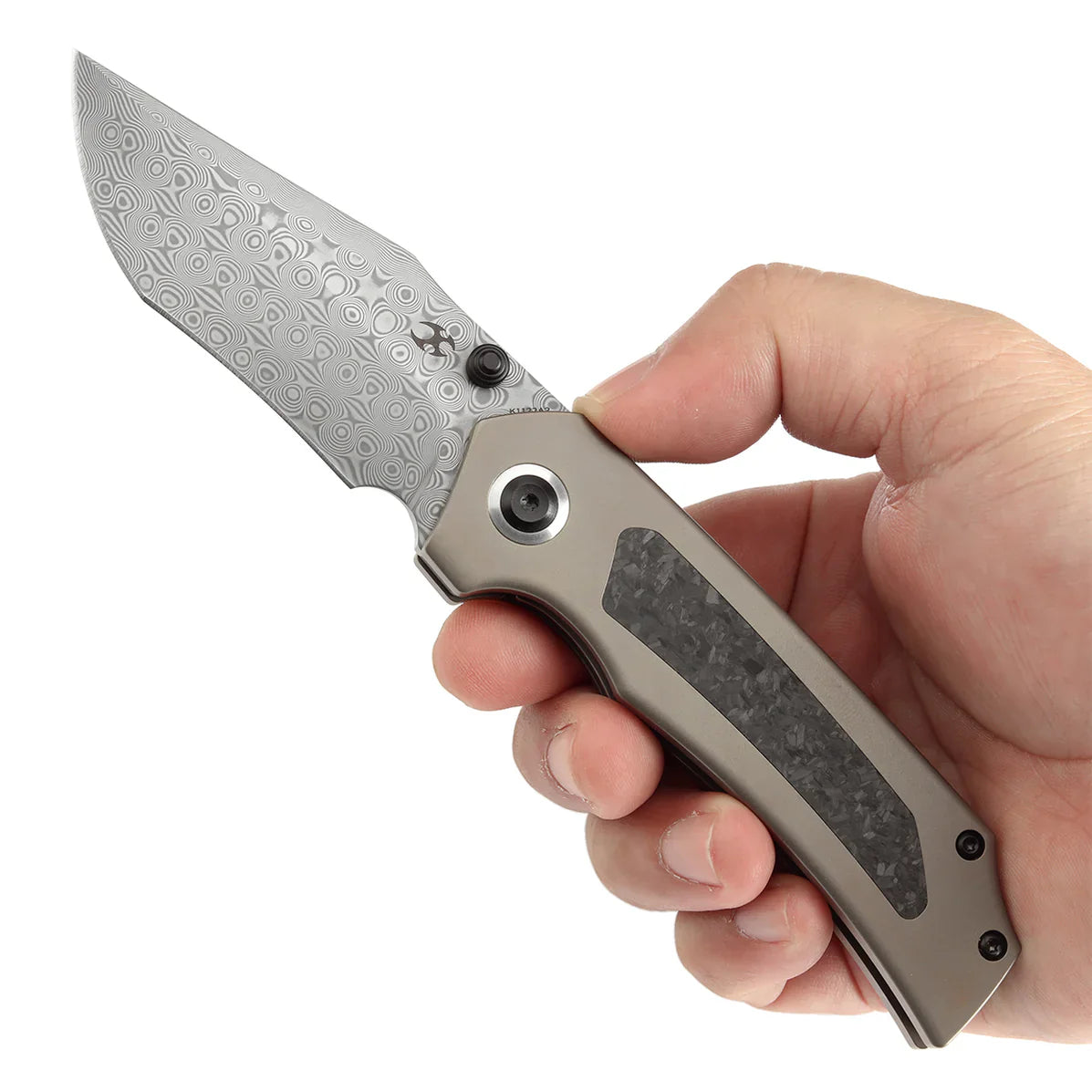 Kansept Fermi 3.11" Damascus FatCarbon Dark Matter Glow Carbon Fiber Grey Black K1122A2
