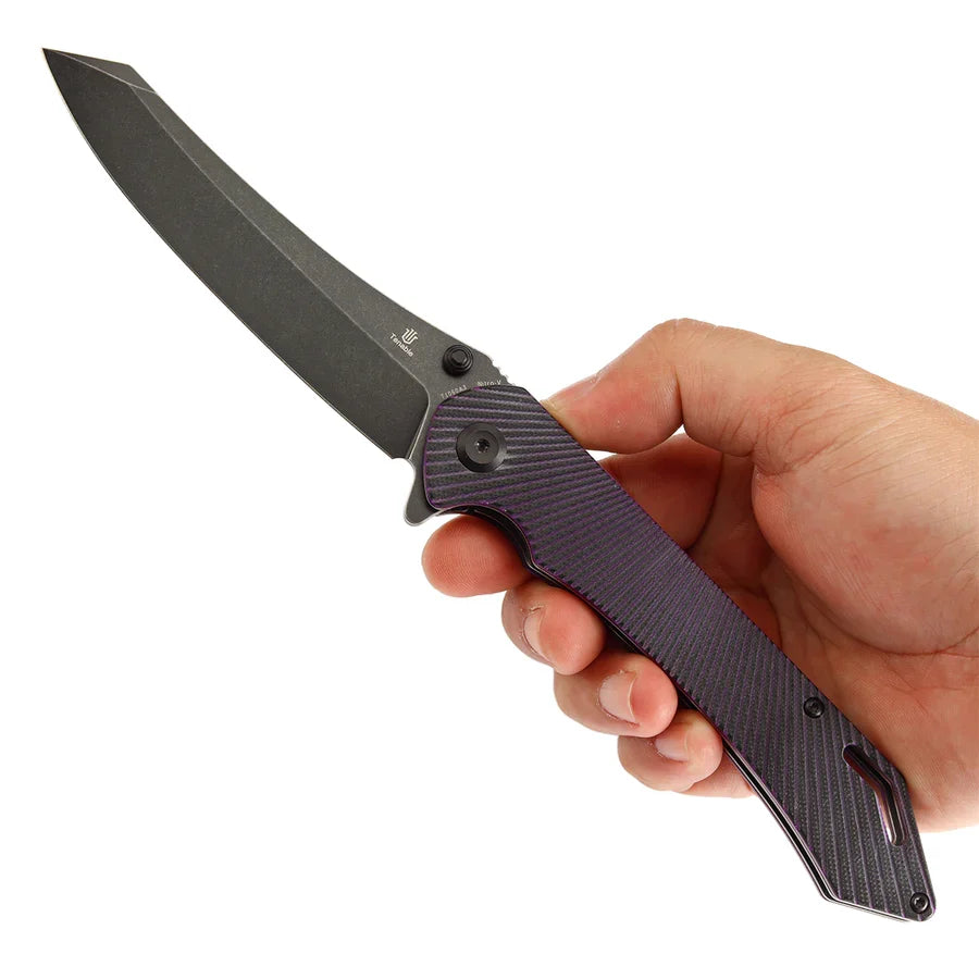 Tenable Colibri Tech T1060A3 – 4.34" Blackwash Nitro-V Blade, Black & Purple G10 Handle