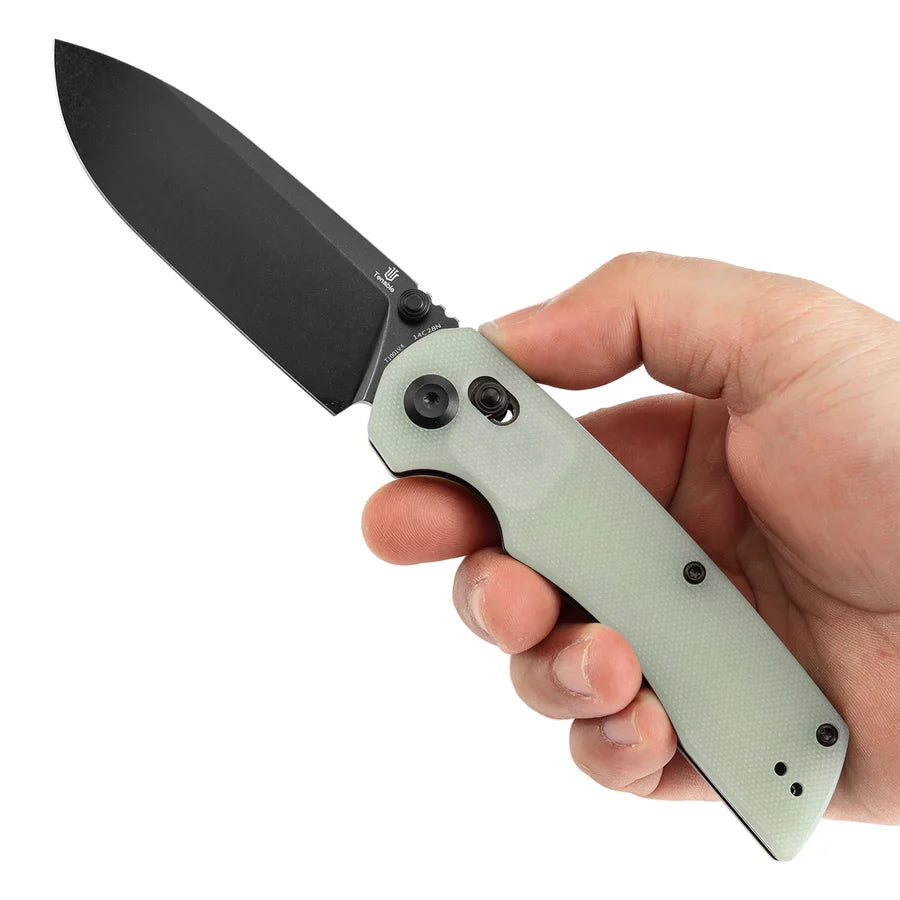 Tenable Kryo T1001V4 – 3.58" Blackwash 14C28N Blade, Jade G10 Handle with Liner Lock
