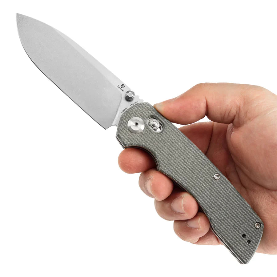 Tenable Kryo T1001V6 – 3.58" Stonewashed 14C28N Blade, Green Micarta Handle with Liner Lock