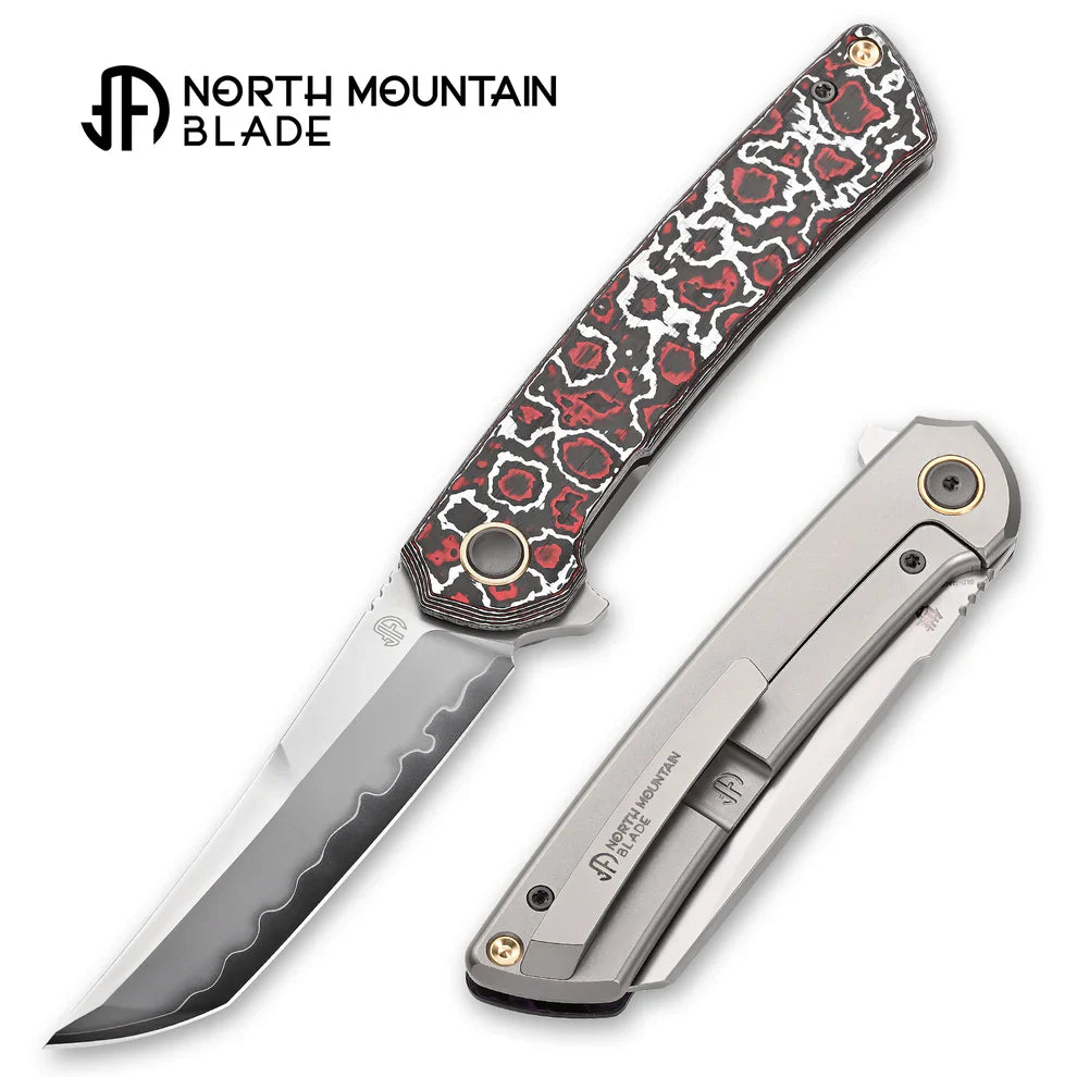 North Mountain Zero 3.5"Tanto Red & White Ceramic Carbon Fiber Handle