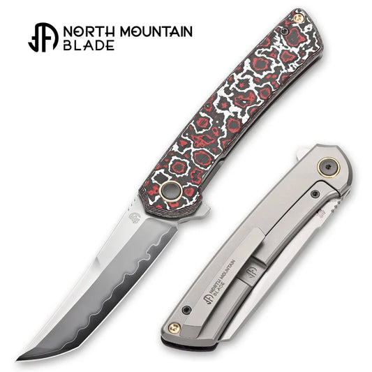 North Mountain Zero 3.5"Tanto Red & White Ceramic Carbon Fiber Handle