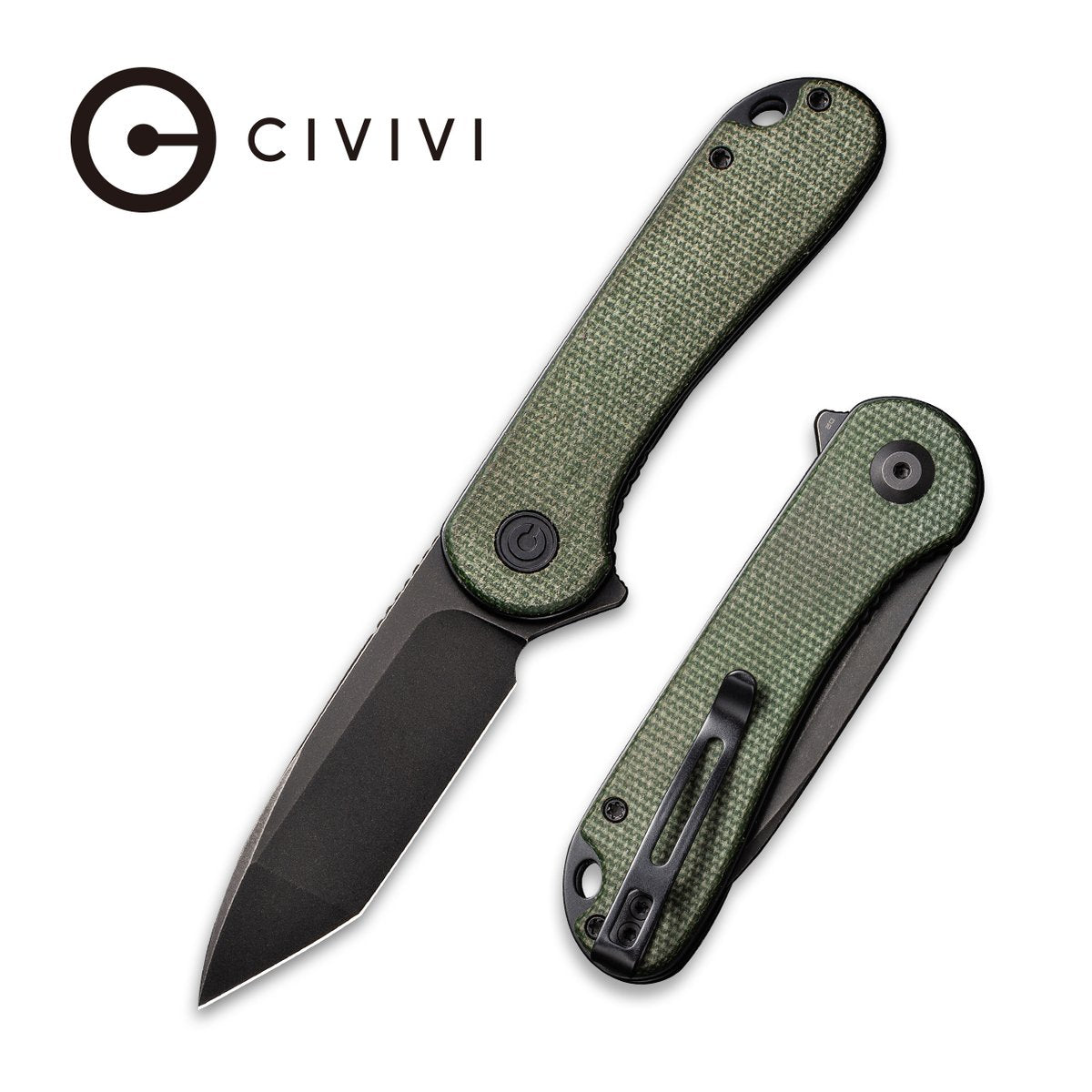 CIVIVI Elementum 907T-E Folding Knife 2.96 in Black D2 Blade Green Micarta Handle