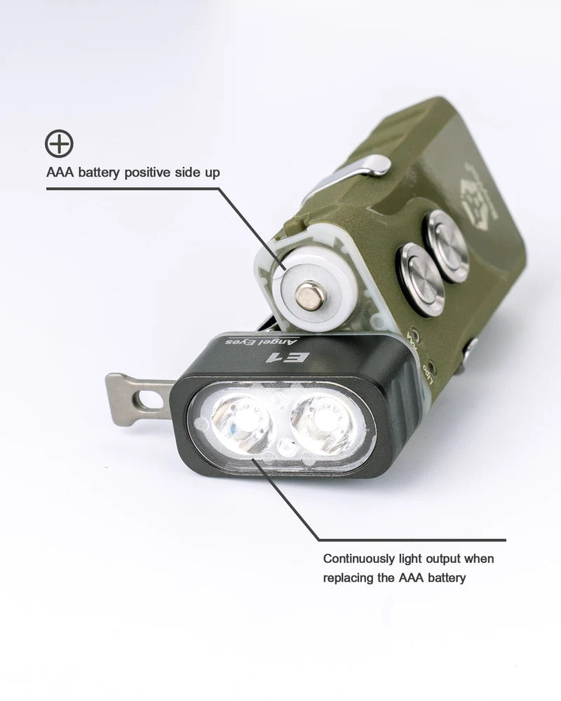 RovyVon Angel Eyes E1 Dual Power Hybrid Keychain Flashlight - Army Green