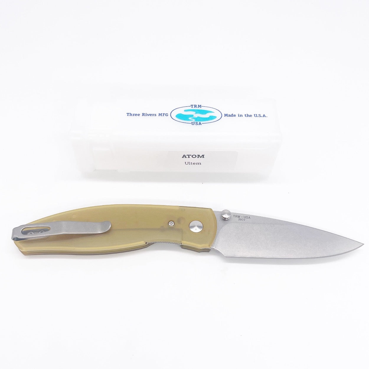TRM Atom Titanium Linerlock 3.5" CPM-20CV Stonewash Contoured Ultem Scales