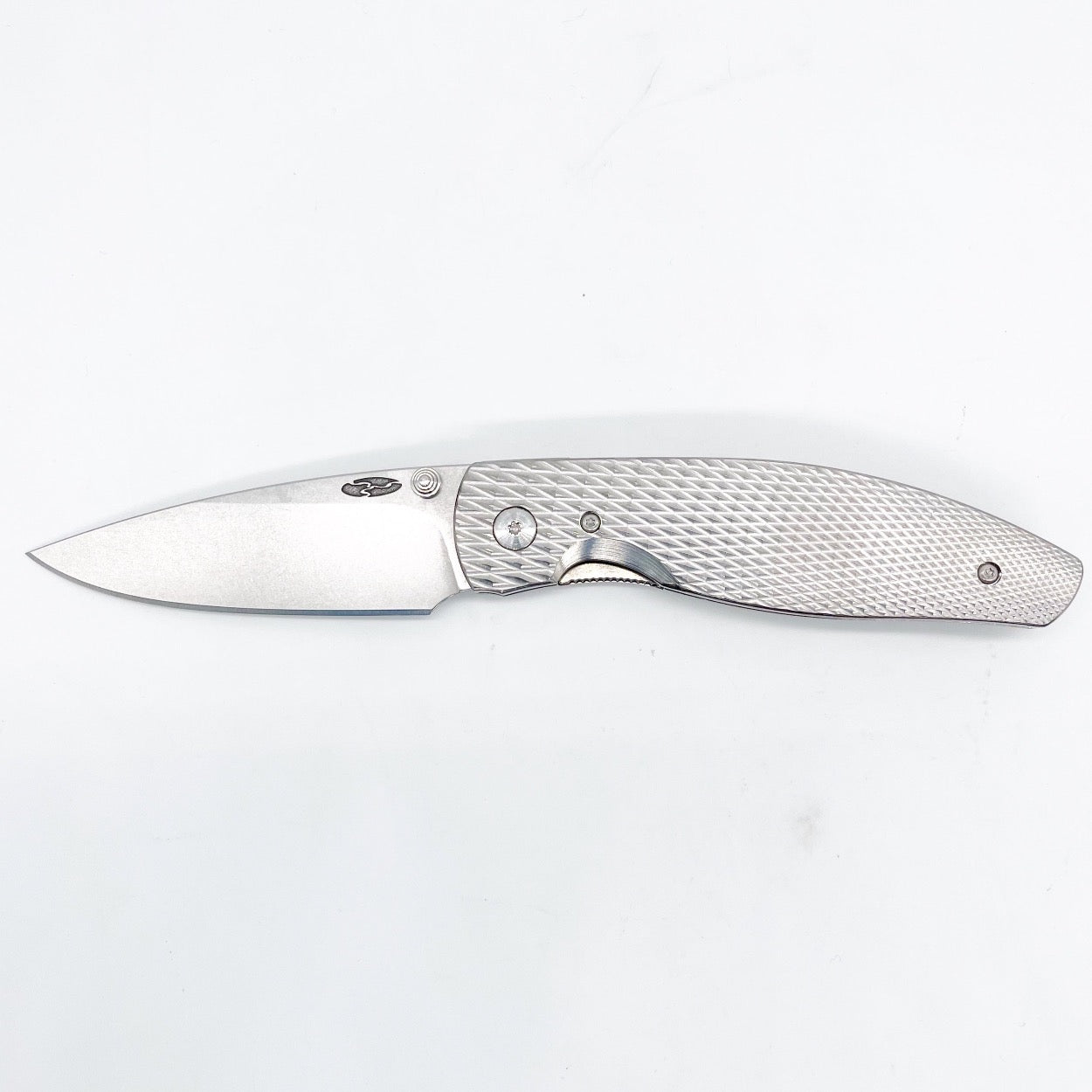 Three Rivers Mfg ATOM Linerlock 3.5" Tumbled CPM-20CV Titanium 3D Contoured Scales Lizard Skin Diamond Texture