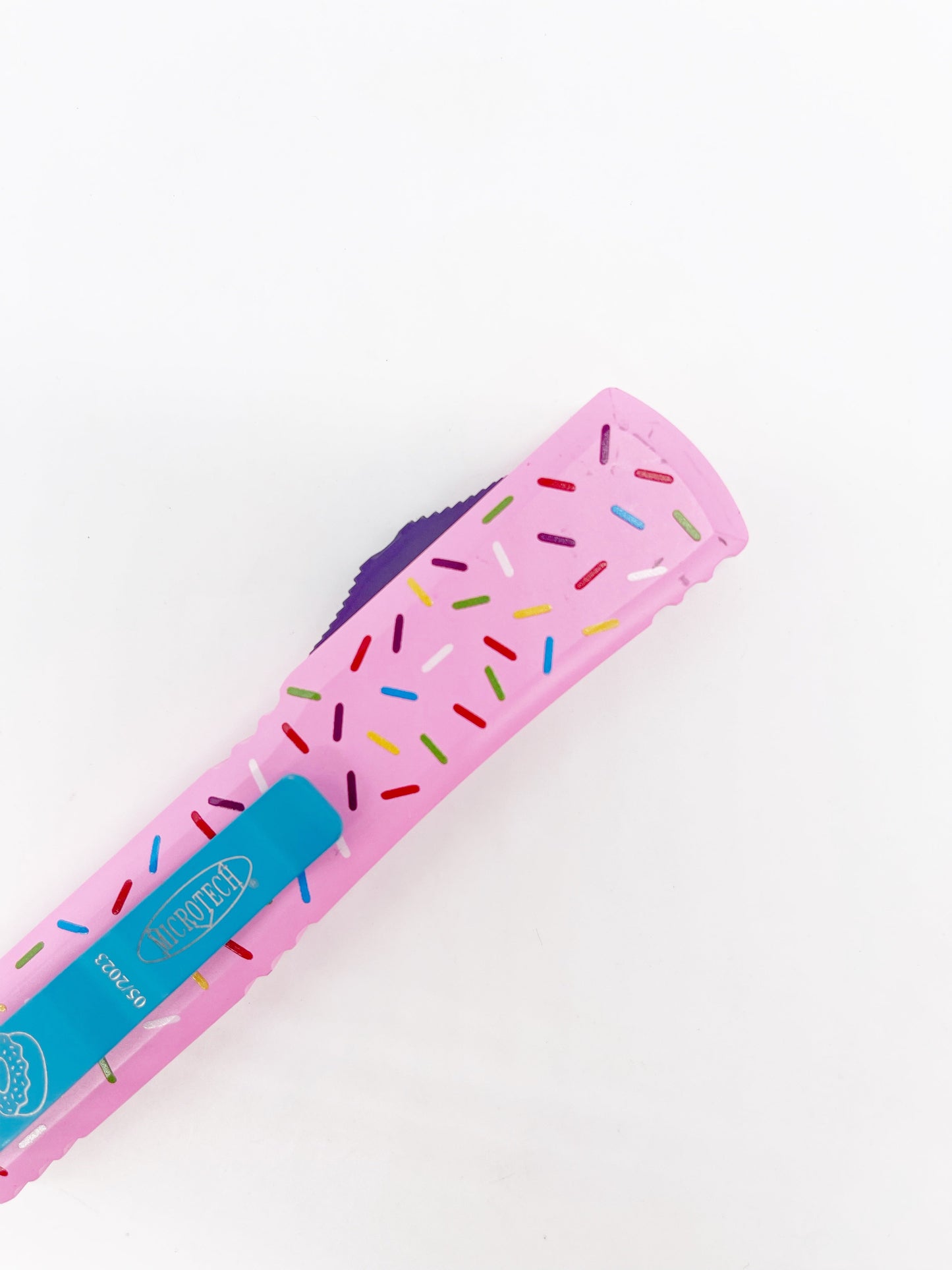 Microtech Ultratech D/E OTF 3.4" Blue Bohler M390 Pink Donut Handles ***PRE-OWNED**