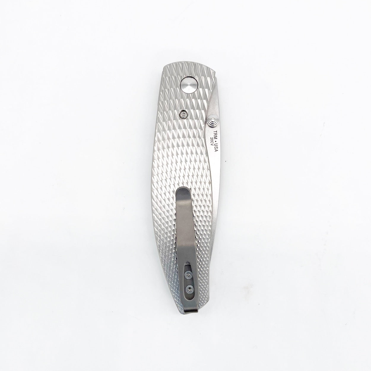 Three Rivers Mfg ATOM Linerlock 3.5" Tumbled CPM-20CV Titanium 3D Contoured Scales Lizard Skin Diamond Texture