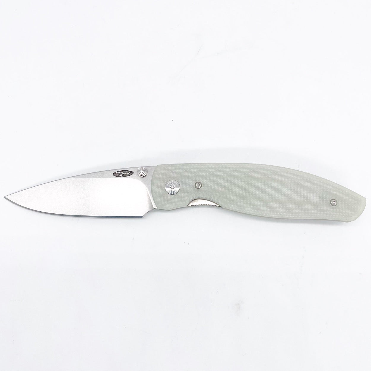 Three Rivers Mfg ATOM Linerlock 3.5" Tumbled CPM-20CV Jade G10 3D Contoured Scales