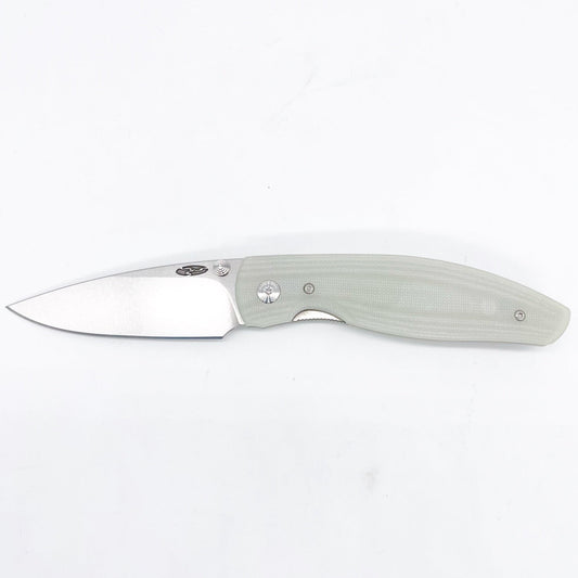Three Rivers Mfg ATOM Linerlock 3.5" Tumbled CPM-20CV Jade G10 3D Contoured Scales