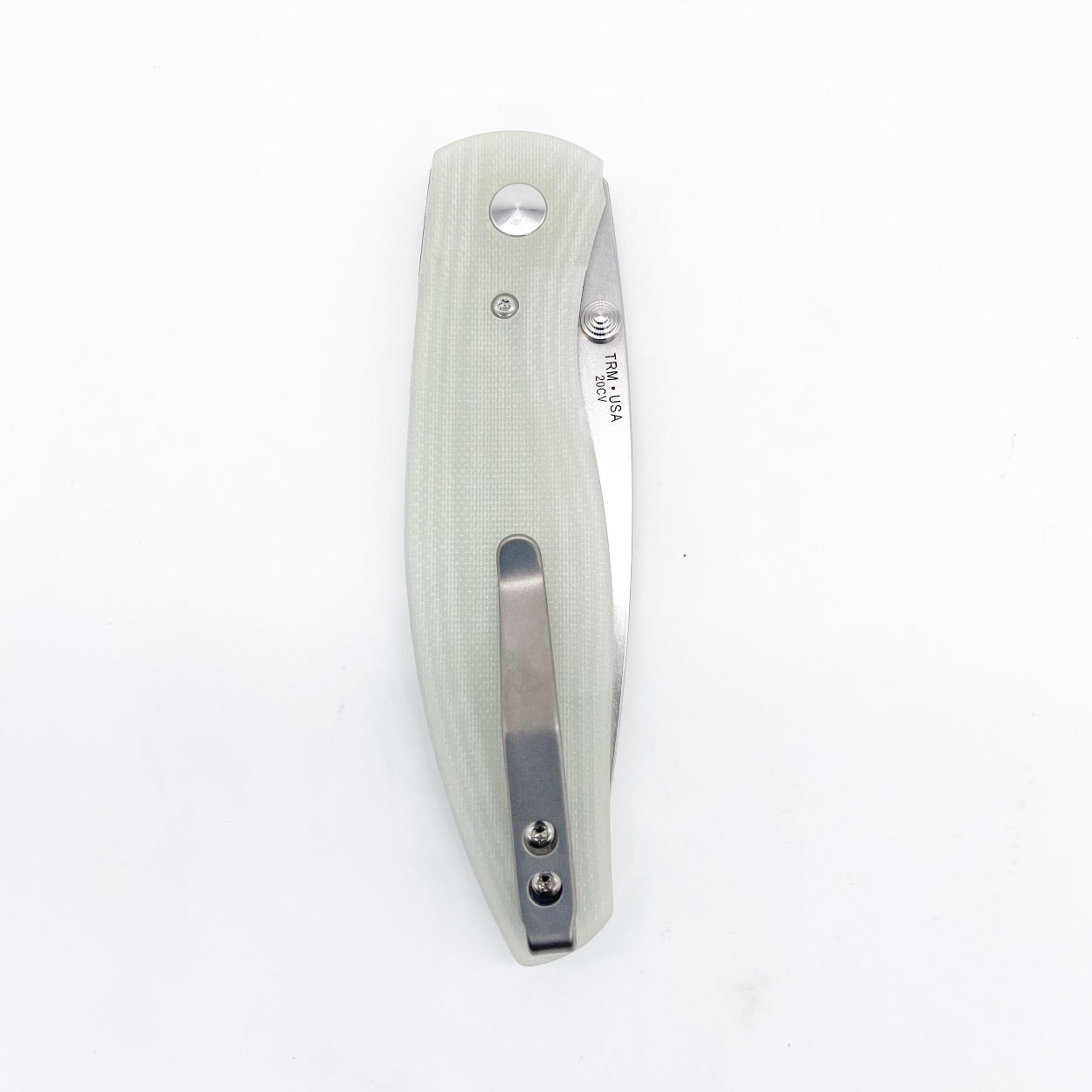 Three Rivers Mfg ATOM Linerlock 3.5" Tumbled CPM-20CV Jade G10 3D Contoured Scales