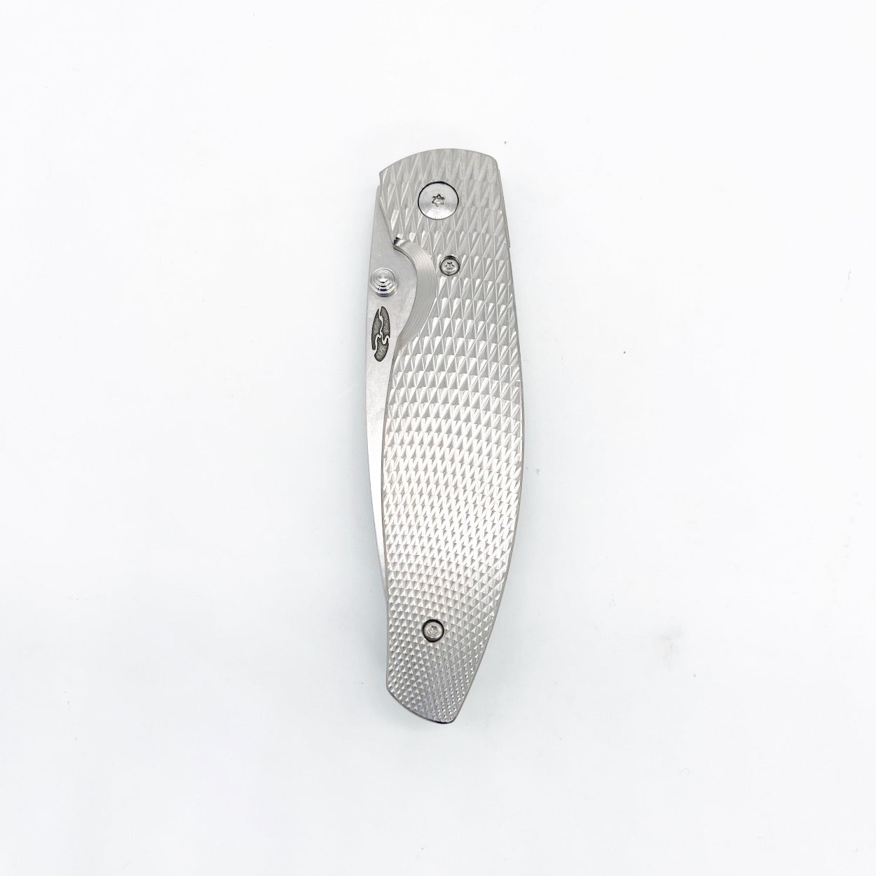 Three Rivers Mfg ATOM Linerlock 3.5" Tumbled CPM-20CV Titanium 3D Contoured Scales Lizard Skin Diamond Texture