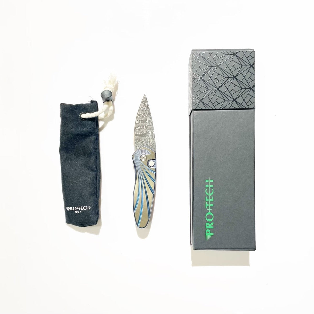 Pro-Tech Knives 2951-S Custom Titanium Limited Edition Sprint Folding Knife 2in Vegas Forge Spirograph Stainless Steel Blade 3D Wave Pattern Handle