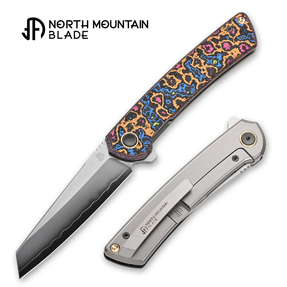 North Mountain Echo 3.5" Sheepsfoot  Fluorescent Suger Ceramic Carbon Fiber Handle&Clip Smooth Flipper