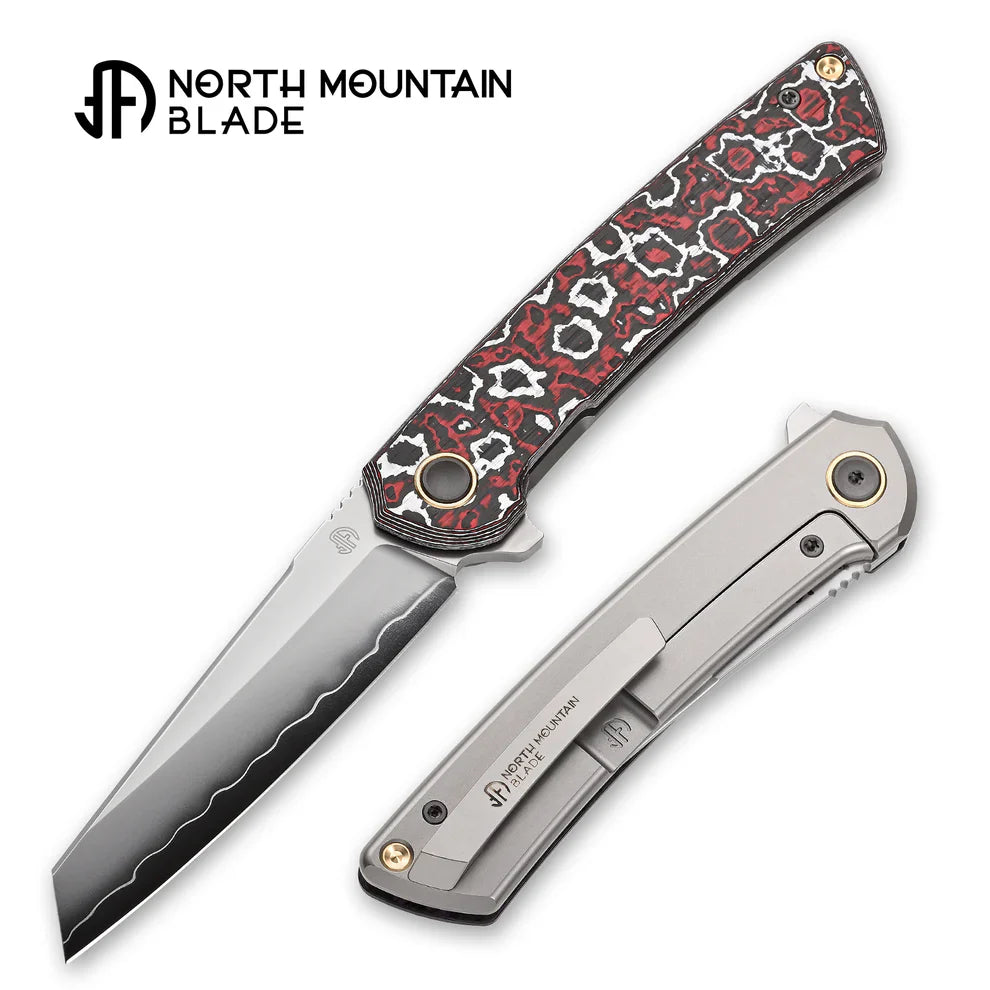 North Mountain Echo Sheepsfoot 3.5" Red & White Ceramic Carbon Fiber Handle&Clip Smooth Flippers