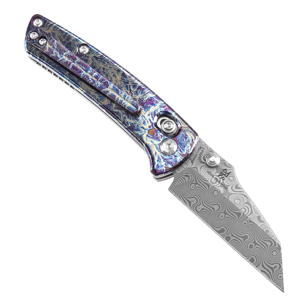Kansept Little Main Street 2.26" Damascus Titanium with Lightning Strike Finish Blue Purple K2015V1