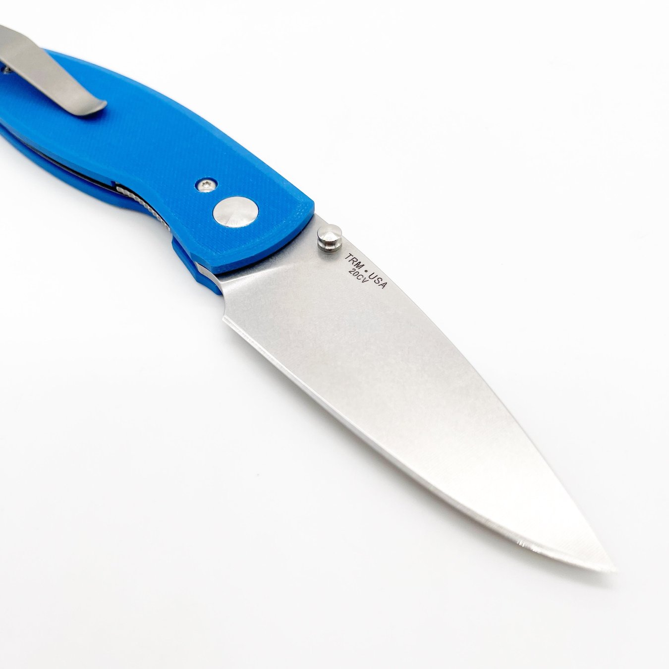 Three Rivers Mfg Neutron 2 Folding Knife 3in 20CV Steel Blue Textured G10 Handles