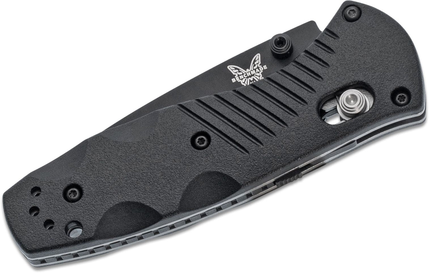 Benchmade Mini Barrage 585SBK closed view showing black Valox handle and AXIS Assist mechanism