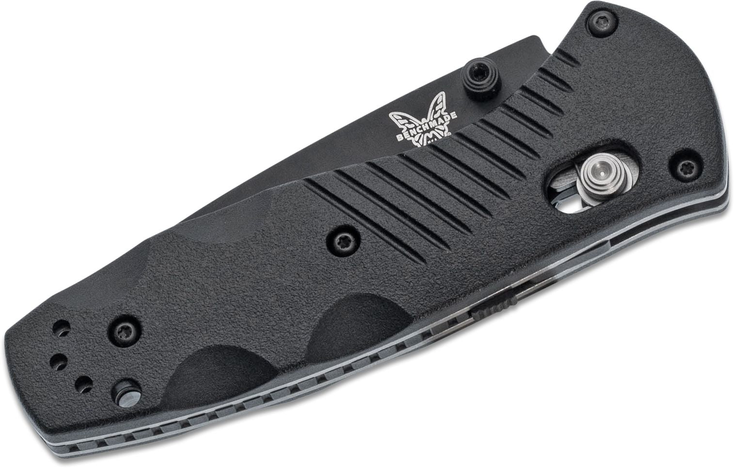 Benchmade Mini Barrage 585SBK closed view showing black Valox handle and AXIS Assist mechanism