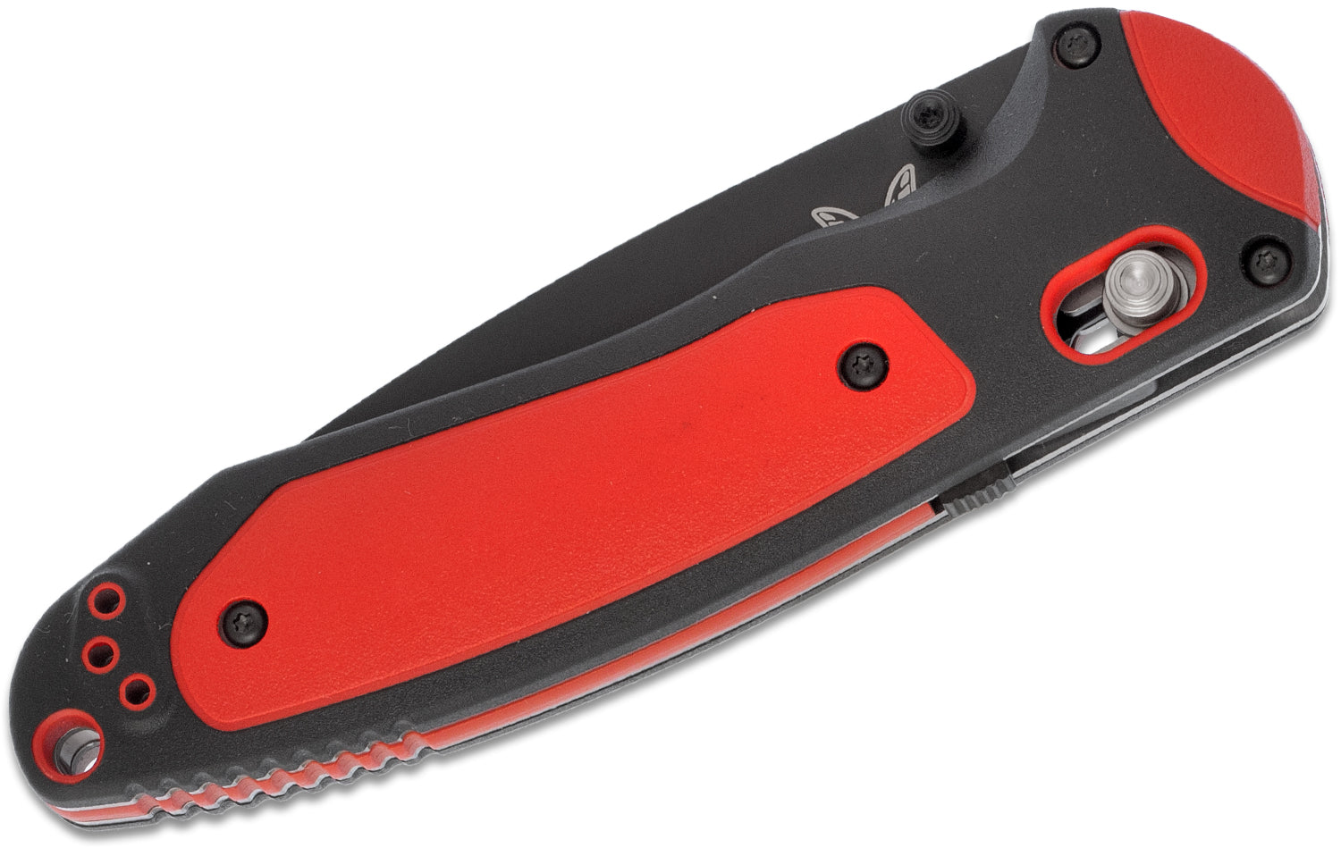 Benchmade Boost 591BK BEN-591BK closed view - black and red dual durometer Versaflex handle with AXIS Assist