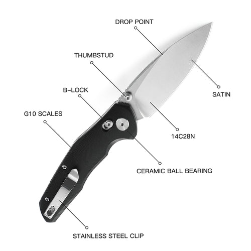 BESTECHMAN RONAN BMK02A: 3.26" 14C28N Steel Blade, G10 Scales, B-Lock, Folding Knife. Black.