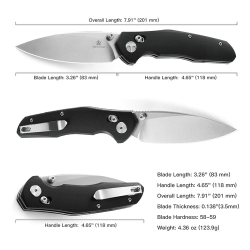 BESTECHMAN RONAN BMK02A: 3.26" 14C28N Steel Blade, G10 Scales, B-Lock, Folding Knife. Black.