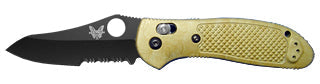 Benchmade Griptilian 550SBKHGSN front view - 3.45 inch black serrated 154CM hollow-ground sheepsfoot, sand Valox handle