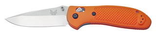 Benchmade Griptilian 551ORG folding knife, satin 154CM drop point blade, orange Valox handle, side profile