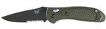 Benchmade Griptilian 551SBKOD open position showing black-coated 154CM partially serrated drop point blade