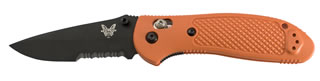 Benchmade Griptilian 551SBKORG folding knife, black 154CM combo edge drop point, orange Valox handle, side profile