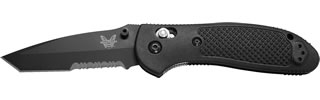 Benchmade Griptilian 553SBK front view – 3.45" black 154CM tanto combo edge folding knife with black handle