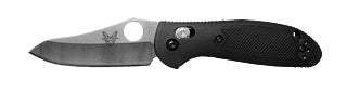 Benchmade Mini Griptilian 555HG satin 154CM sheepsfoot folding knife with thumb hole, black Valox handle