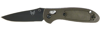 Benchmade Mini Griptilian 556BKOD black 154CM drop point folding knife, olive drab Valox handle