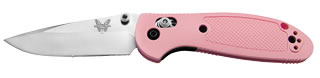 Benchmade Mini Griptilian 556PNK satin 154CM drop point folding knife, pink Valox handle