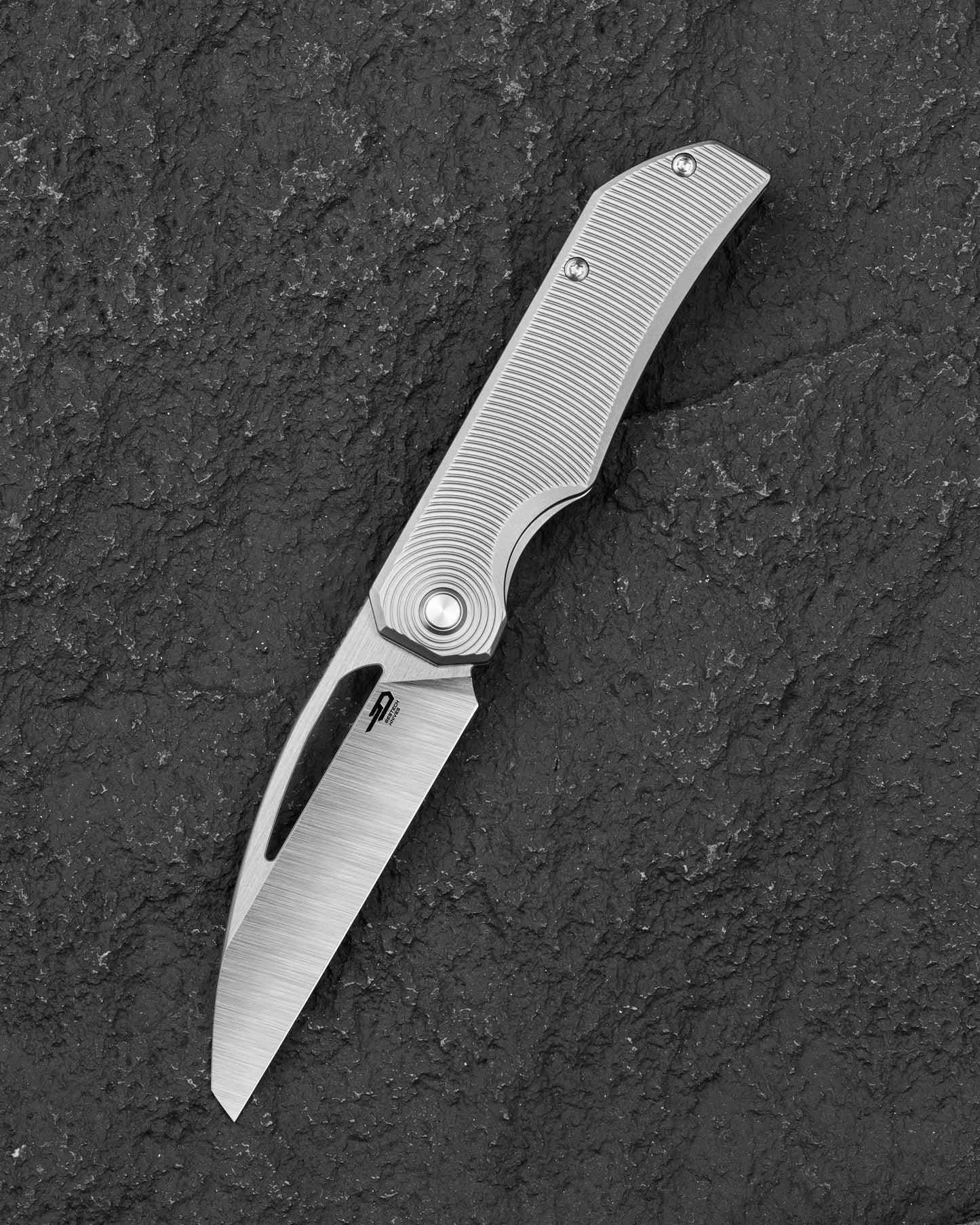 Bestech Mini Taipan BT2603C Bead Blasted Titanium Folding Knife MagnaCut Blade Front View