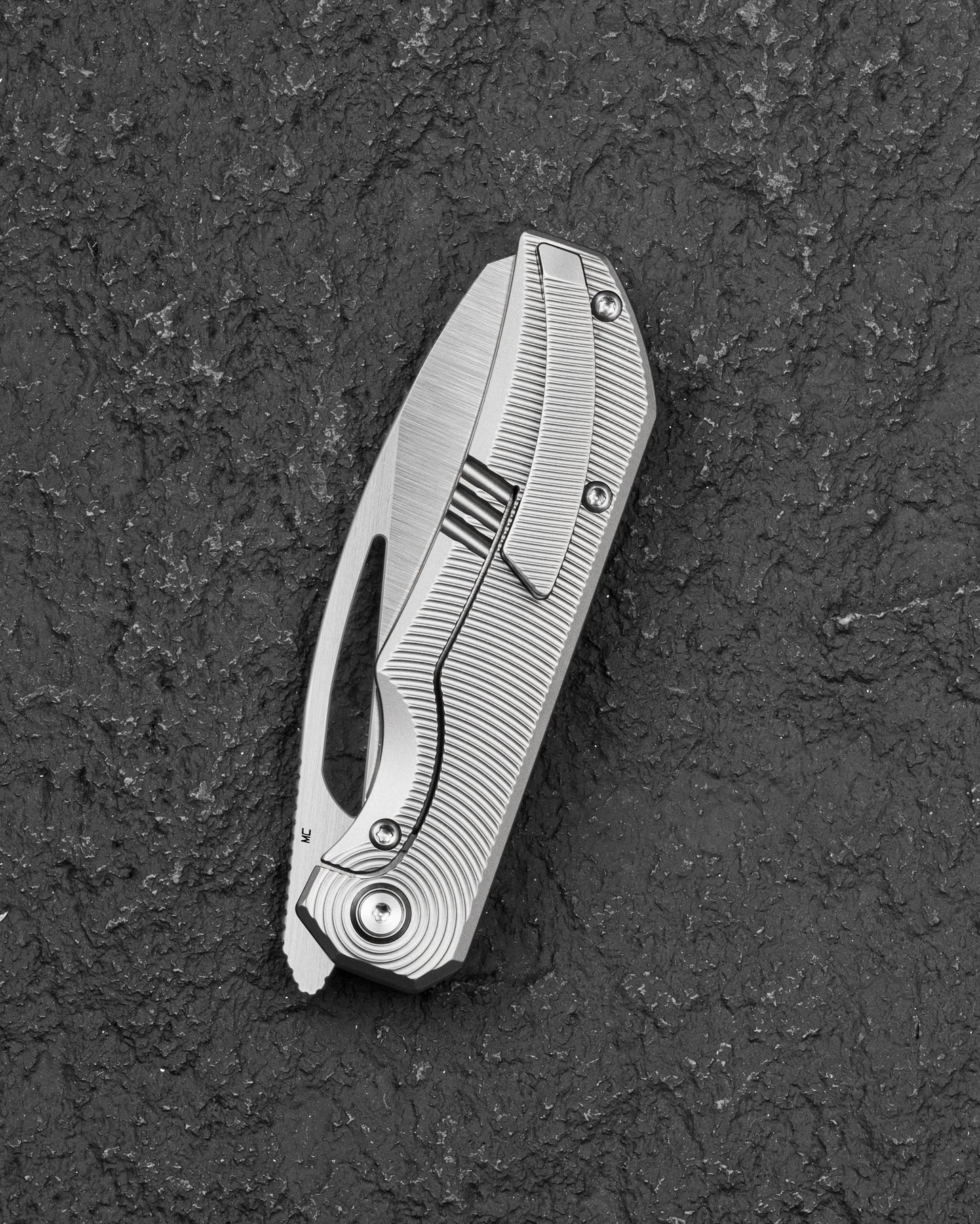 Bestech Mini Taipan BT2603C Bead Blasted Titanium Handle Knife Closed Position