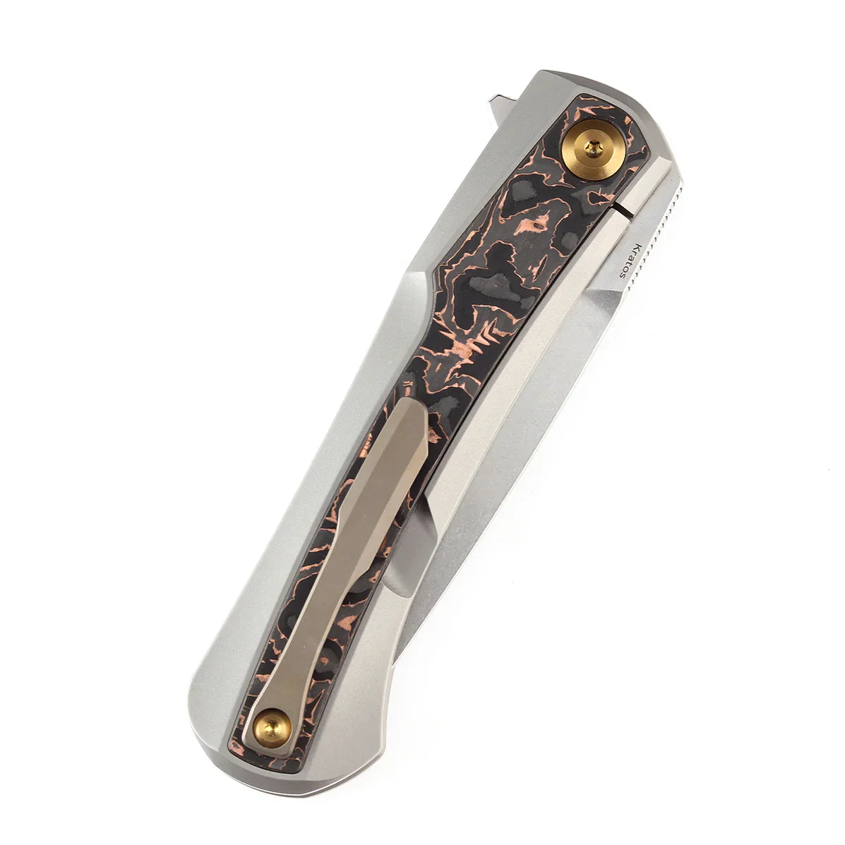 Kansept Kratos 3.79" Stonewashed CPM-S35VN Titanium Handle + Copper Carbon Fiber Inlay BrownK1024A7