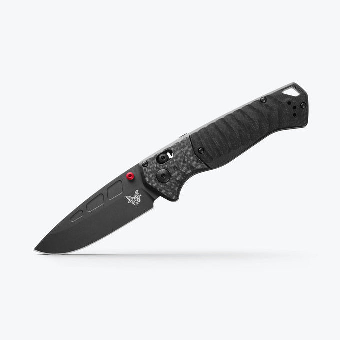 Benchmade PSK 593BK-01 front view, 3.40″ black Cerakote CPM-MagnaCut drop point folding knife