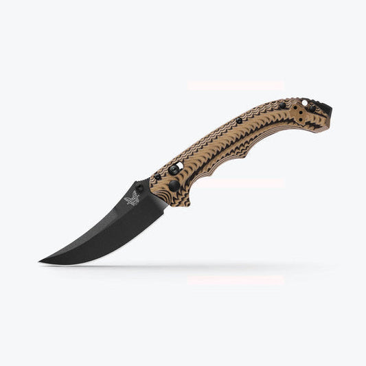 Benchmade Mini Bedlam 865BK-01 front view – 3.45″ black CPM-S90V scimitar folding knife